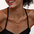 14K Gold Plated Layer Chain Necklace | 3-Layer Snake, Cuban & Herringbone Chain