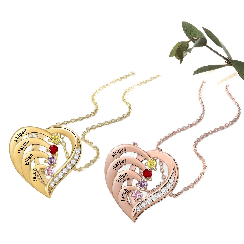 Namenskette in Herzform aus Sterlingsilber mit personalisierten Geburtssteinen