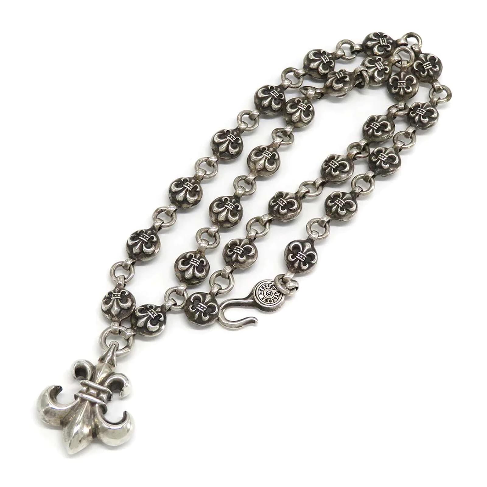 Chrome Hearts Fleur-de-Lis-Anhänger &amp; Malteserkreuz-Halskette | Y2K Punk-Gothic-Schmuck